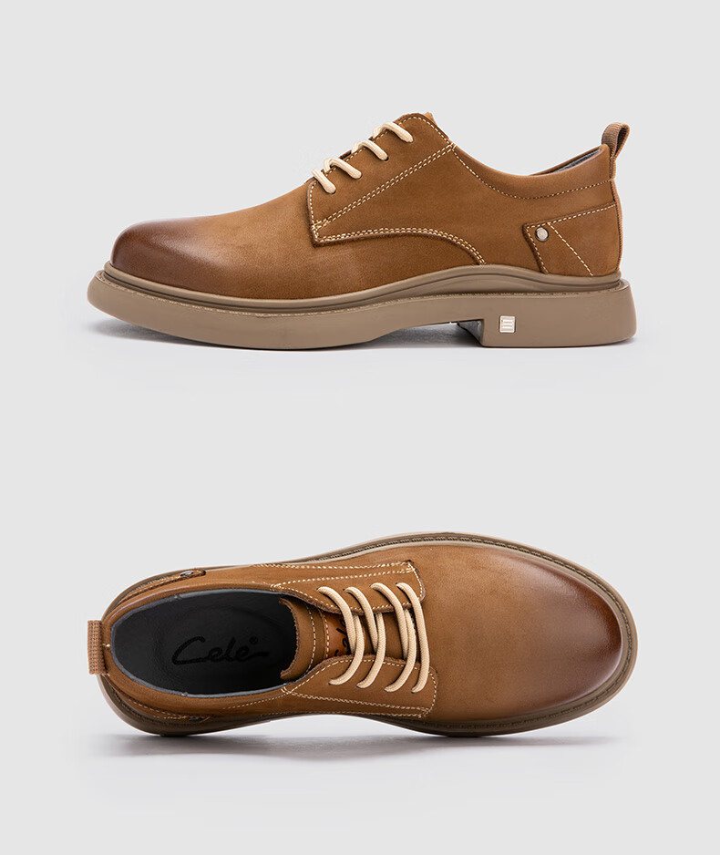 cele策乐工装鞋男真皮休闲皮鞋秋冬季马丁靴男款低帮复古英伦百搭