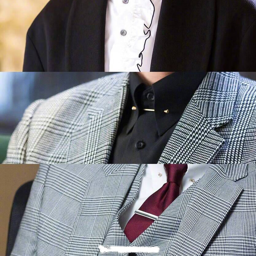 法式针孔领衬衫水晶领针男士高档胸针配饰一字插针领带针螺旋针扣 墨