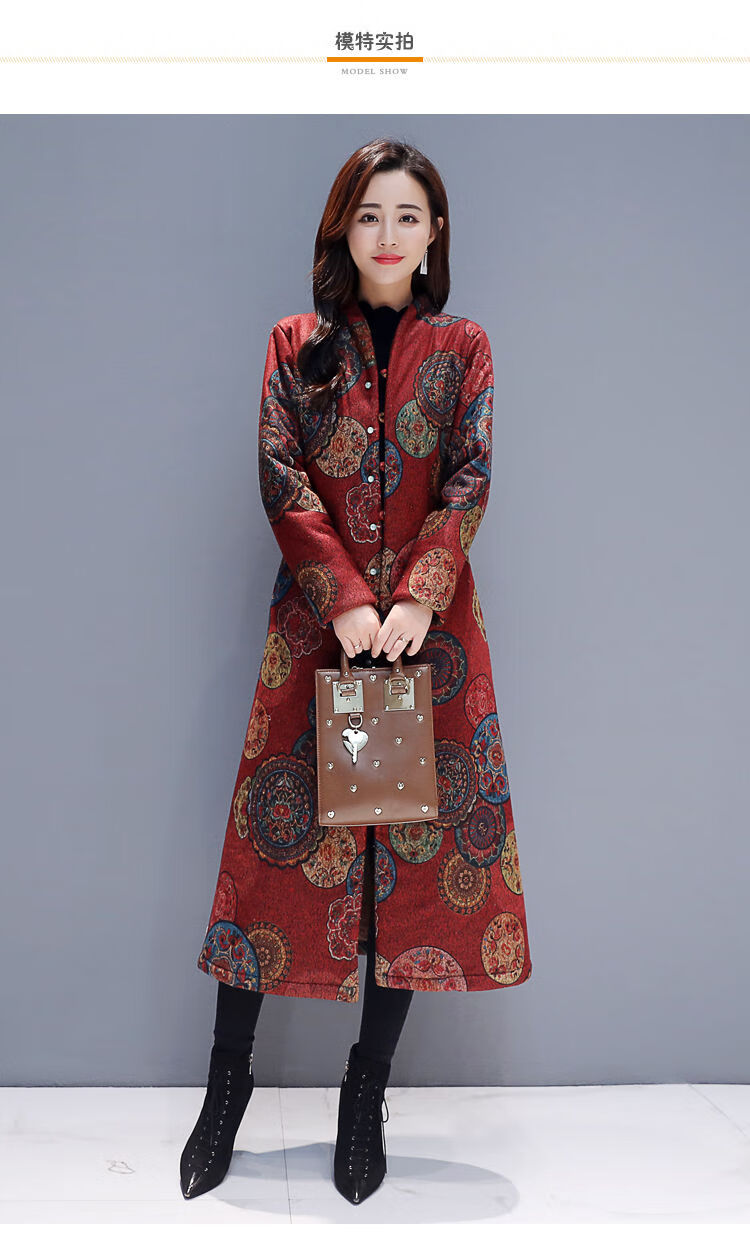 诺可图民族风外套女长款加绒加厚冬季复古印花棉衣 清明上河图 4xl
