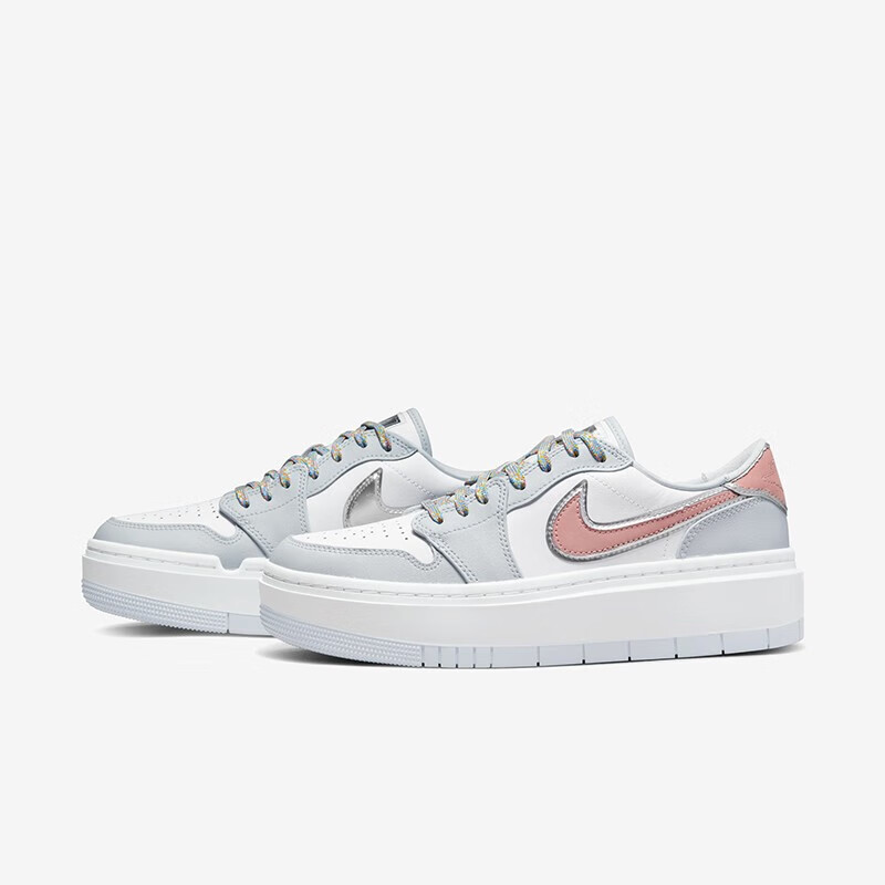 耐克nike air jordan 1 low aj1女款白灰银撕撕乐厚底休闲篮球鞋 dx60