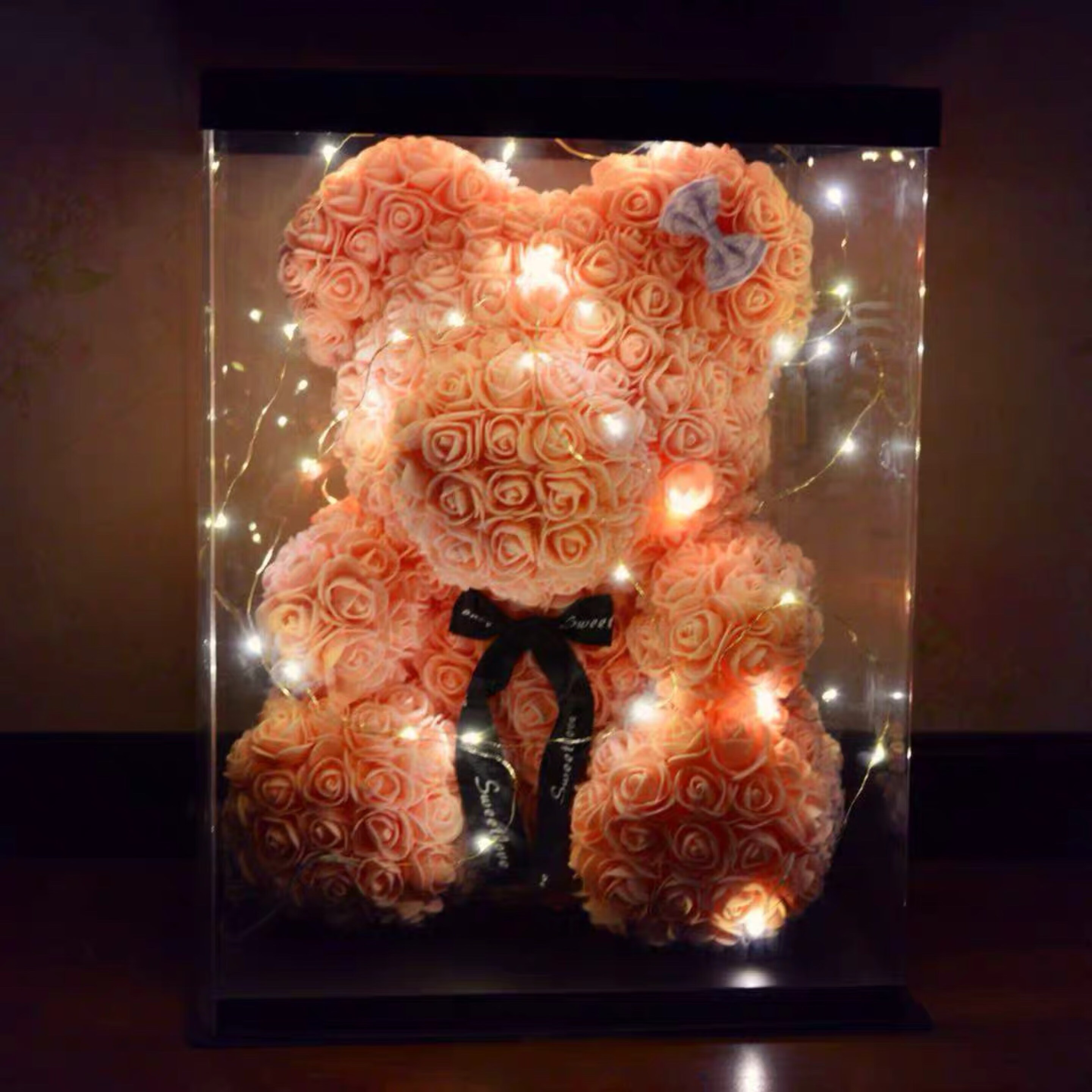 抖音玫瑰熊永生花小熊七夕情人节送女友老婆闺蜜520生日礼物 40cm高贵