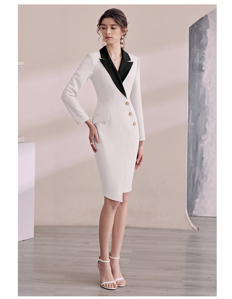 职业装女套裙过膝白色职业西装裙子春秋时尚主持人正装工作服 长袖