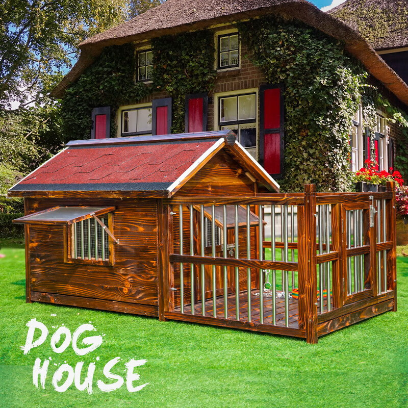 防腐木狗窝狗房子室外防腐木狗笼狗舍屋狗窝大型犬户外实木防雨狗屋
