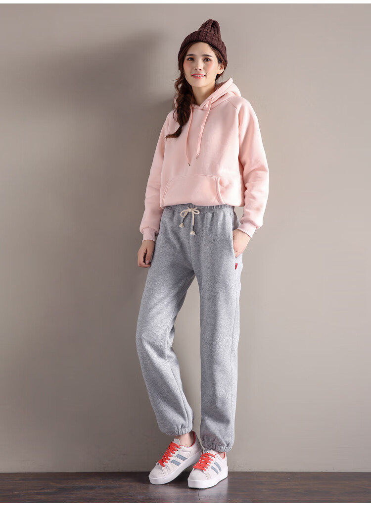 范爷女皇加绒运动裤女宽松束脚秋冬保暖羊羔绒外穿加厚棉裤学生休闲