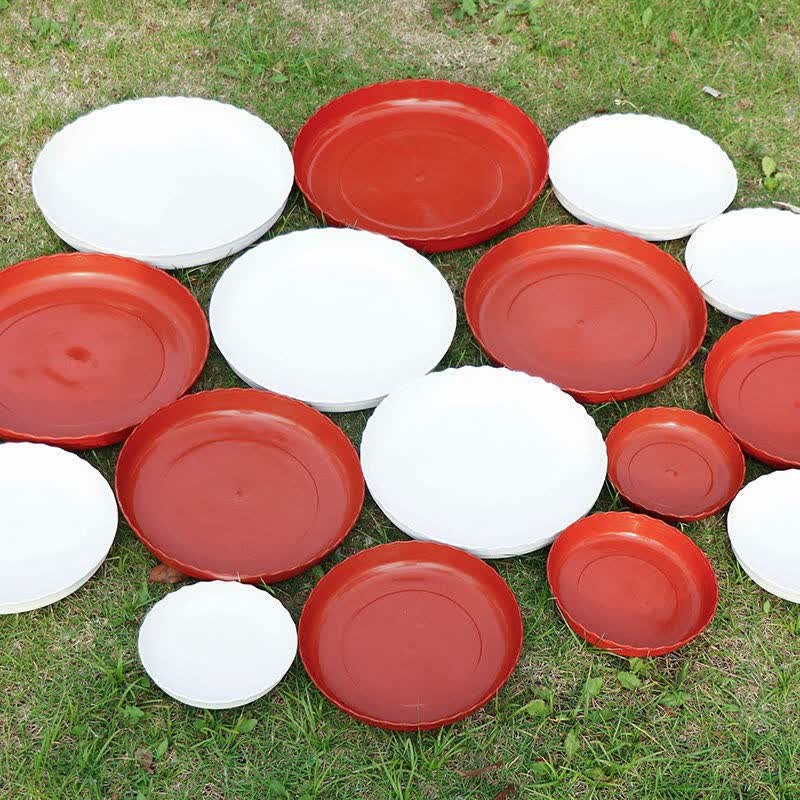 加厚塑料托盘花盆托盘底托圆形树脂接水盘移动底托盘底座 5个装 红色