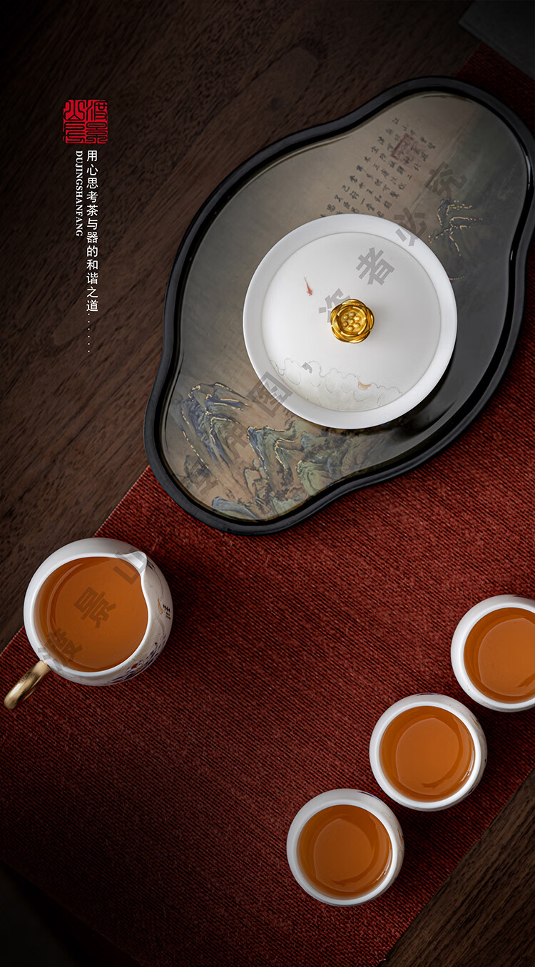 德化陶瓷旗舰店渡景山房羊脂玉白瓷茶具套装家用客厅小套陶瓷功夫盖碗