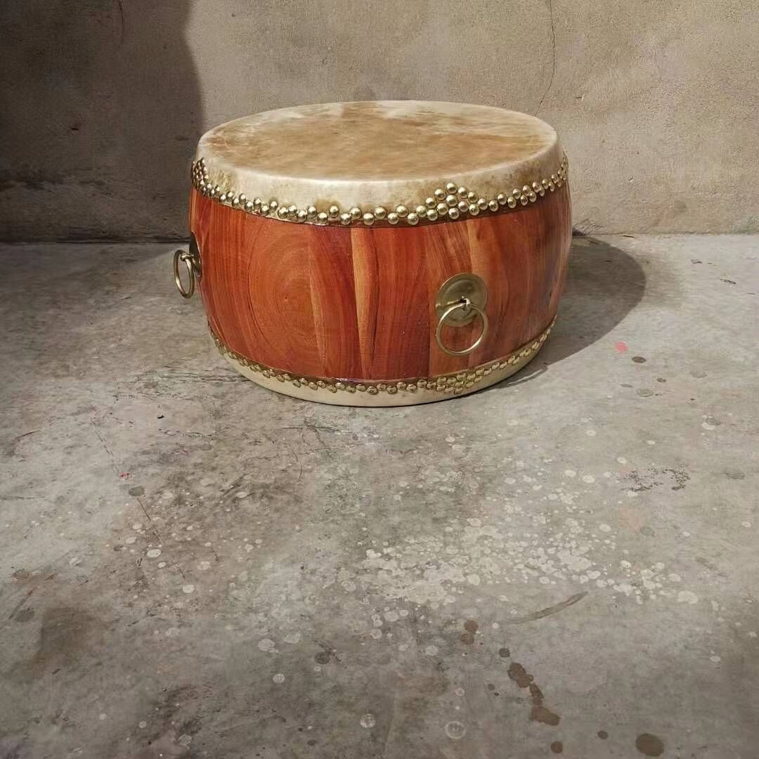 正宗黄牛皮开封盘鼓本色实木白茬鼓排鼓扁鼓威风锣鼓椿木牛皮大鼓12in