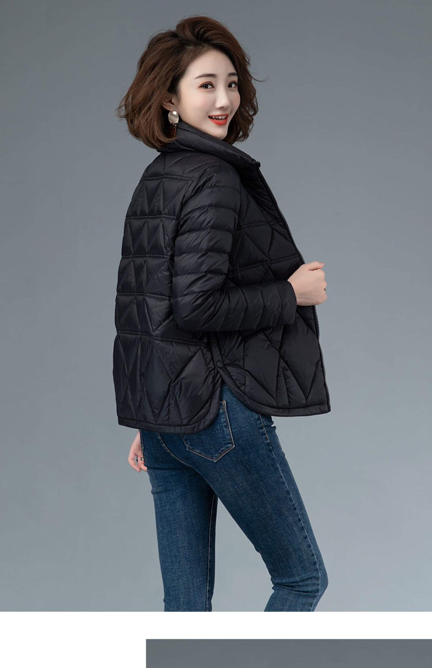 潮流女装女士短款轻薄羽绒服女年新款中年休闲百搭冬季外套豆绿色m