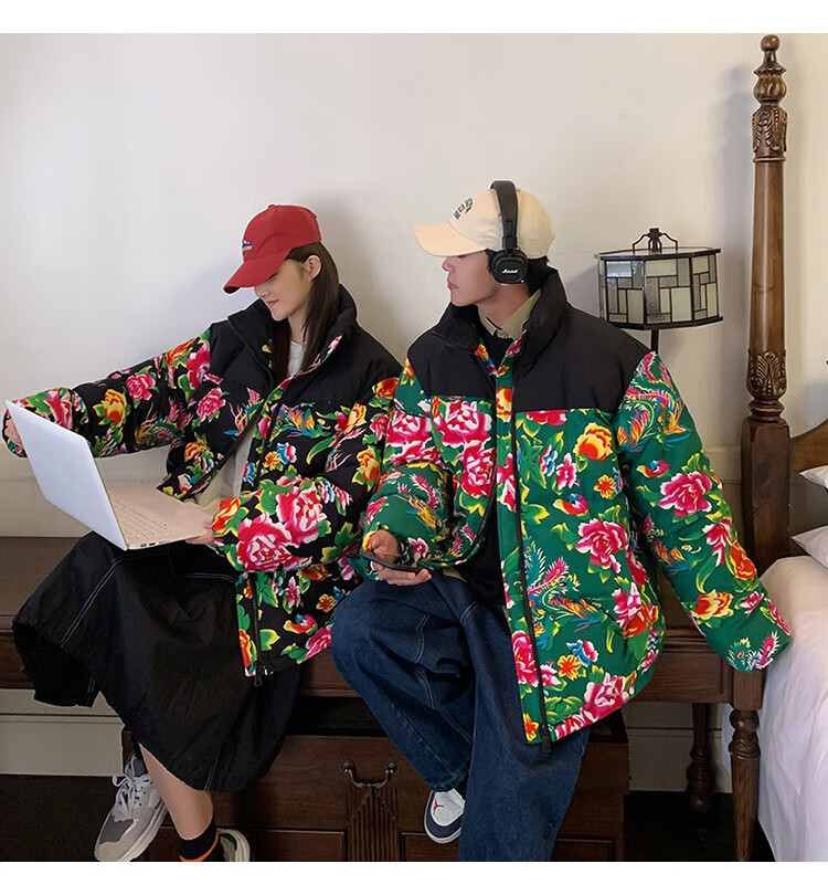 情侣装棉衣国潮东北大花棉袄冬季加厚网红棉服民族风面包服外套潮