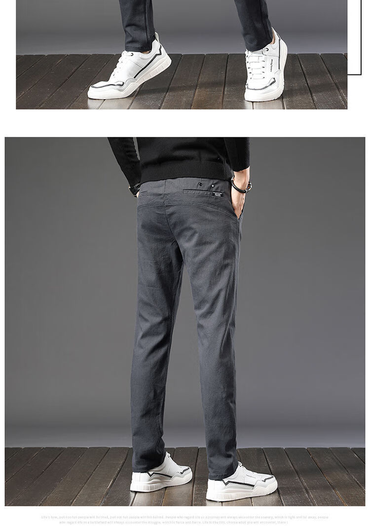 新品 高质量黑色休闲裤男青年潮男士弹力大学生长裤松紧腰秋冬厚款男