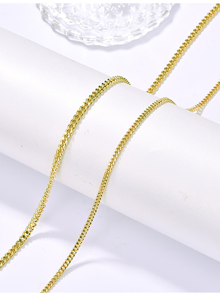 18k黄金侧身项链老板链au750马鞭项链牛仔链女加粗款男款18k黄金50cm