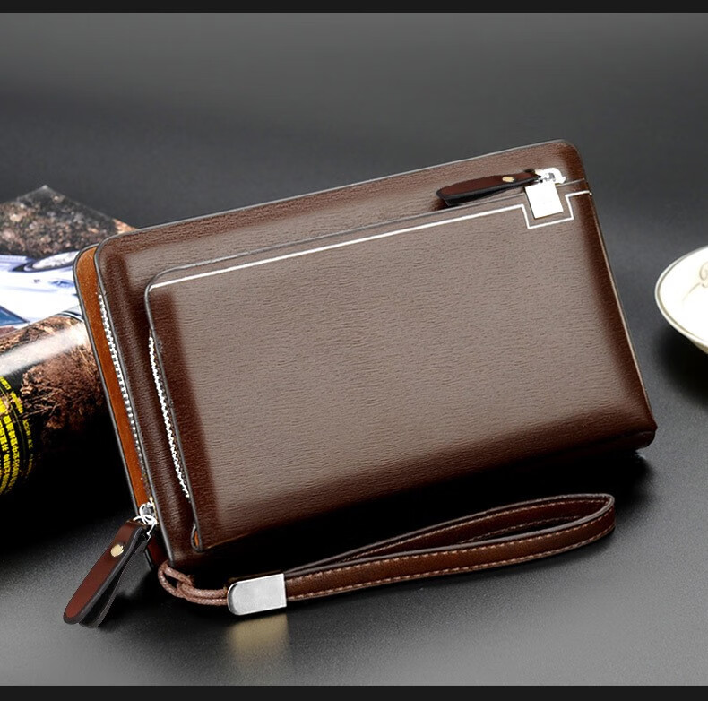 jeep吉普新款男士手拿包时尚休闲拉链钱包手抓包男夹包 深棕色