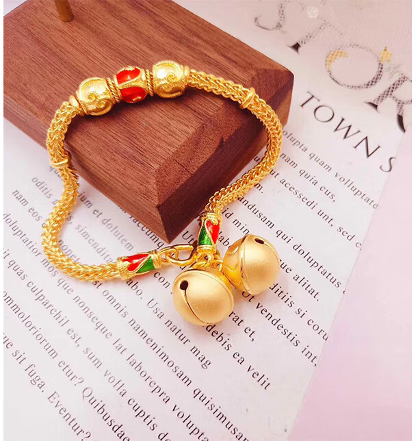 老鳯祥云同款合欢铃黄金铃铛会响纯金手链女款加长尾链999足金珐琅彩