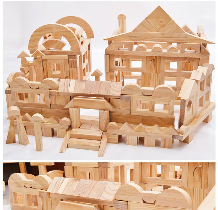 幼儿园大型实木实心积木大块原木质建构拼装搭建木头制儿童玩具 加大