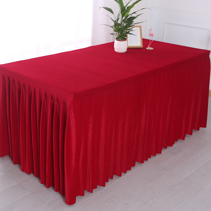 定制活动办公室酒店展会会议室桌布台布金丝绒布套长方形桌裙套酒红色