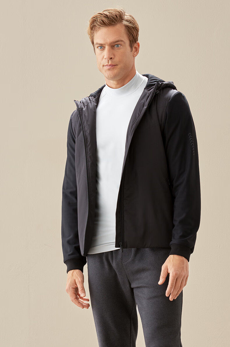 爱慕先生外套男士20aw酷感运动拉链长袖外套ns62d961 黑色 185