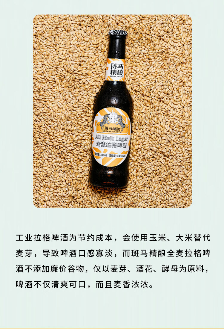 斑马精酿啤酒全麦拉格啤酒330ml6瓶装