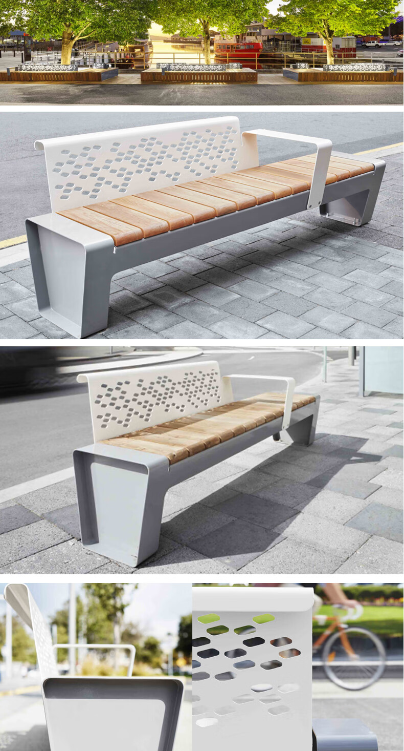 公园椅户外座椅实木椅子不锈钢长凳花园铁艺坐凳庭院露天靠背长椅