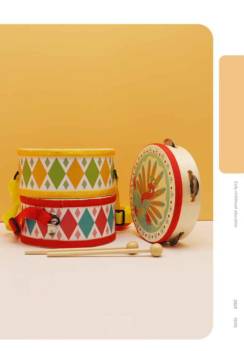 宝宝手敲鼓木制双面鼓儿童打击乐器军鼓手拍铃鼓早教音乐玩具小鼓 mfs