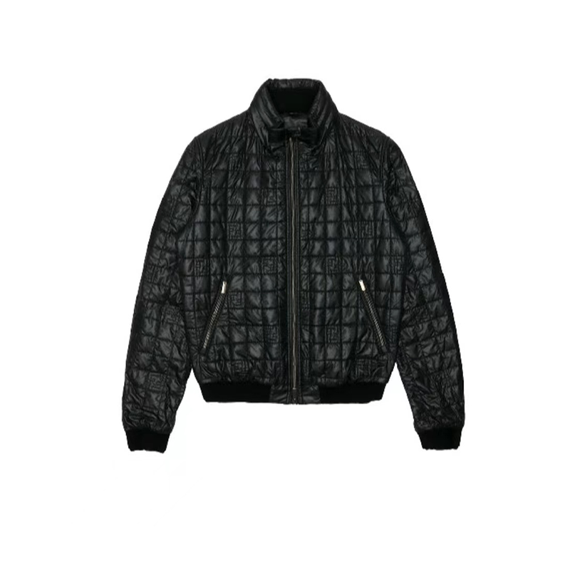 fendi芬迪奢侈品男装男士纯色双f印花拉链设计袖口收紧圆领羽绒服保暖