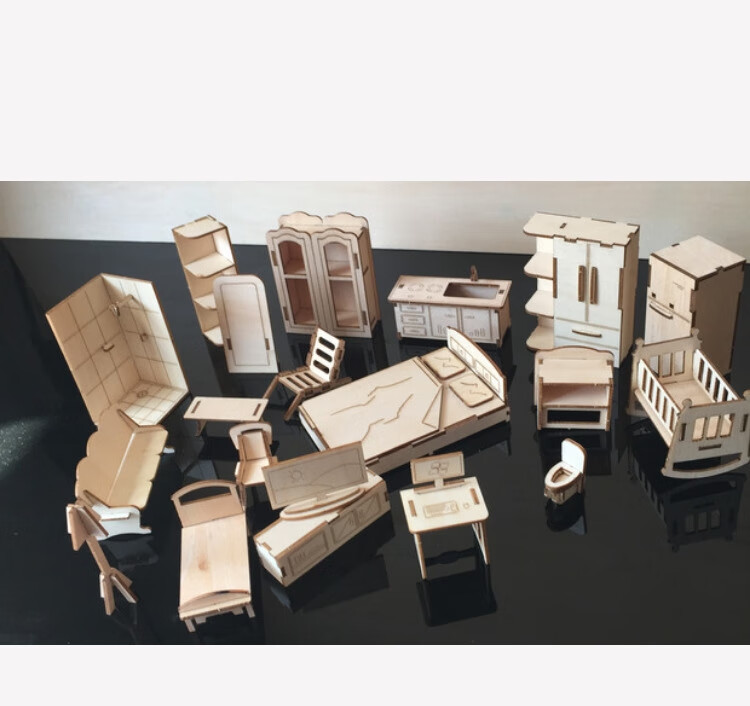 木质拼装微缩建筑沙盘室内户型设模型diy材料家具手工制作迷你 电视 1
