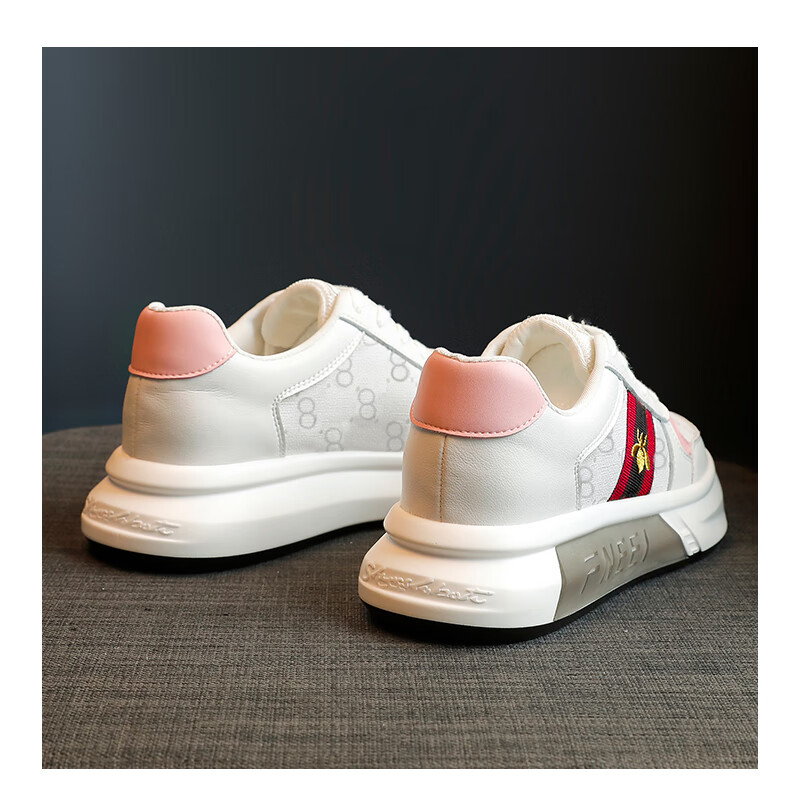 欧洲站轻奢品牌潮牌小白鞋女春秋厚底小蜜蜂百搭运动款女鞋粉红色38