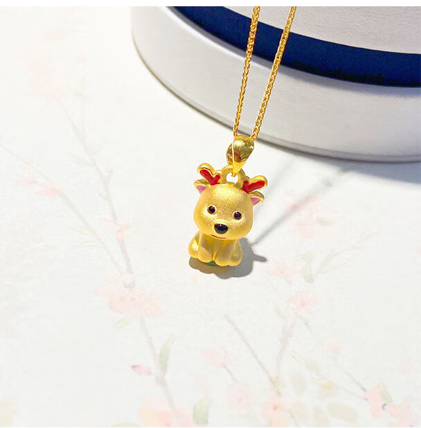 吊坠鹿项链女纯金锁骨链999足金圣诞节礼物送女朋友 黄金鹿吊坠约2克