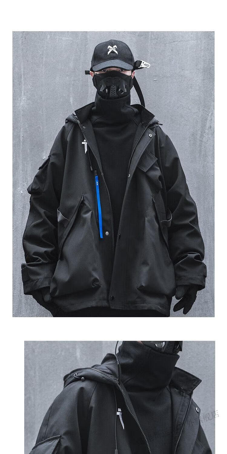 吉业重工国机能风冲锋衣男秋冬季22年新款小立领连帽宽松复古高街休闲