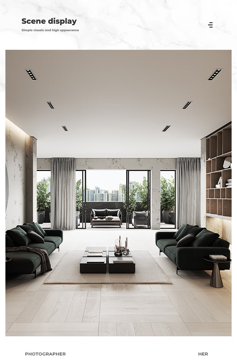 普洛缇led嵌入式射灯天花格栅灯线性灯客厅无主灯长条形聚光cob线条灯