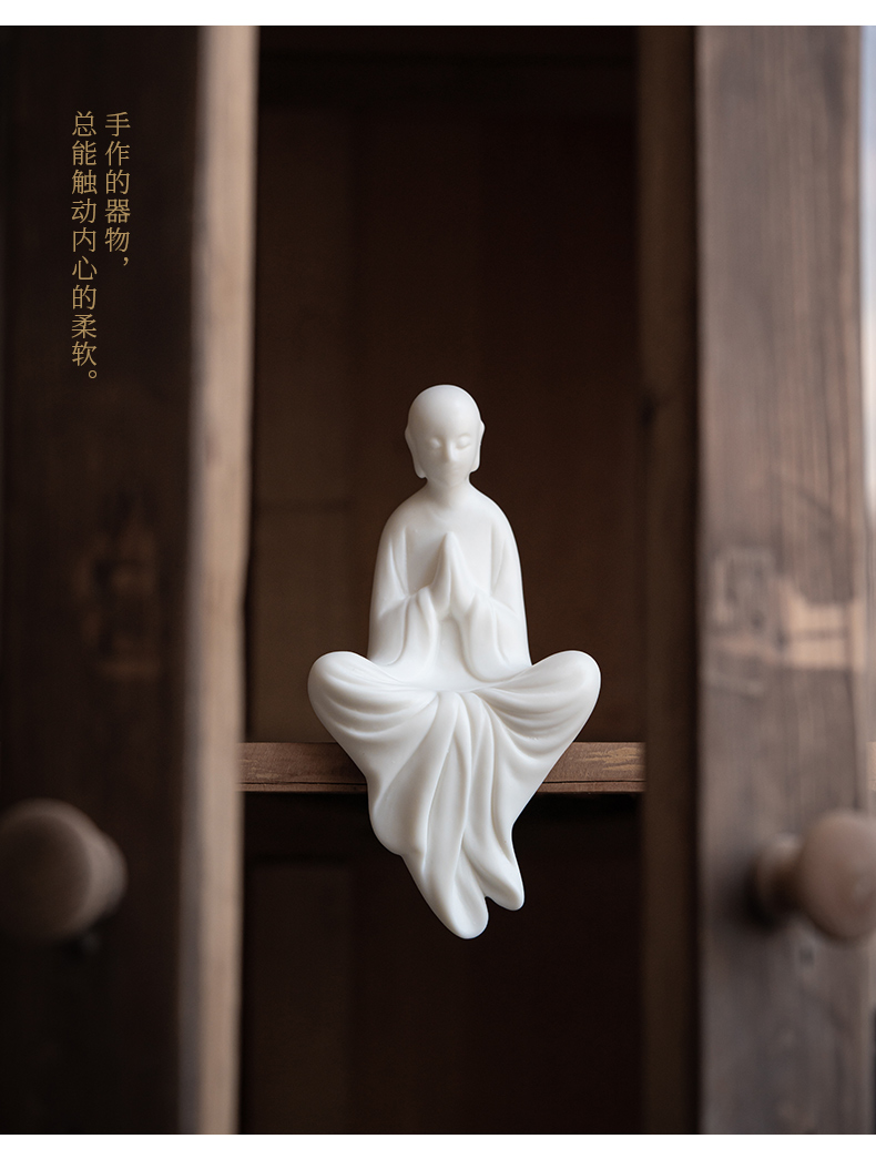 流影禅意陶瓷无相佛德化白瓷人物小和尚盆景鱼缸装饰家居摆件茶道配件