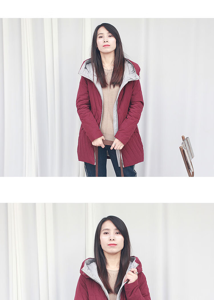 无色无味原创设计酒红色中长款修身百搭白鸭绒冬款羽绒服酒红3616080a
