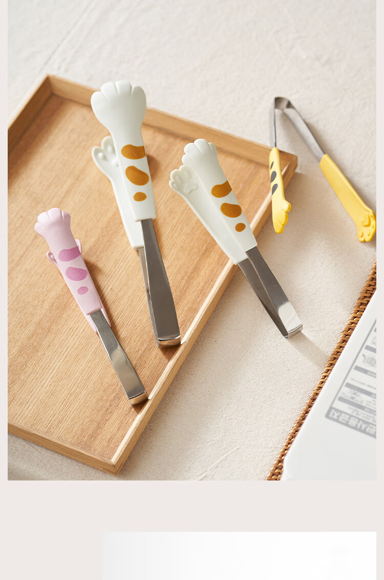 食物夹猫爪肆月可爱猫爪夹子日本创意不锈钢食品夹烘焙沙拉面包甜点夹