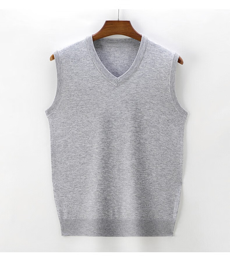 恒源祥纯羊毛绒衫羊毛背心男士马甲中年加厚秋冬v领纯色针织坎肩毛衣