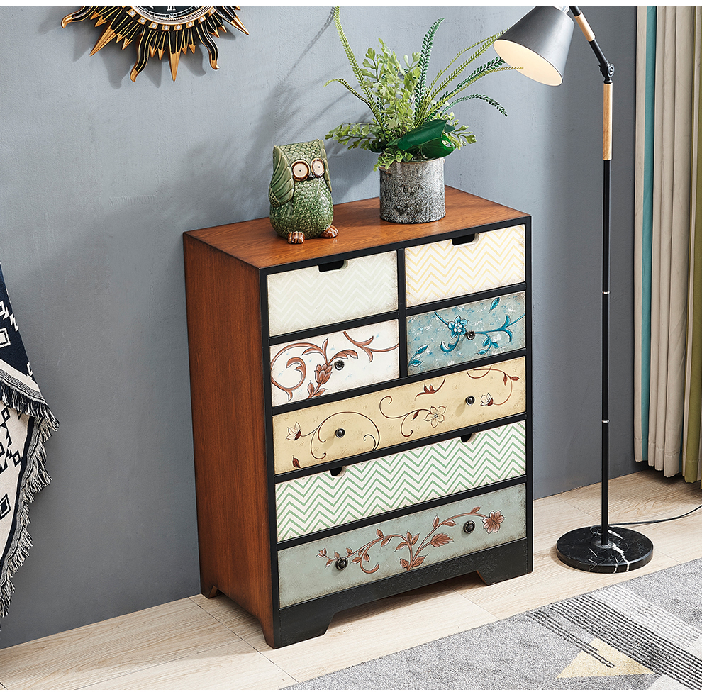 乡村斗柜实木复古客厅收纳储物柜彩绘抽屉柜子欧式卧室装饰储物斗柜