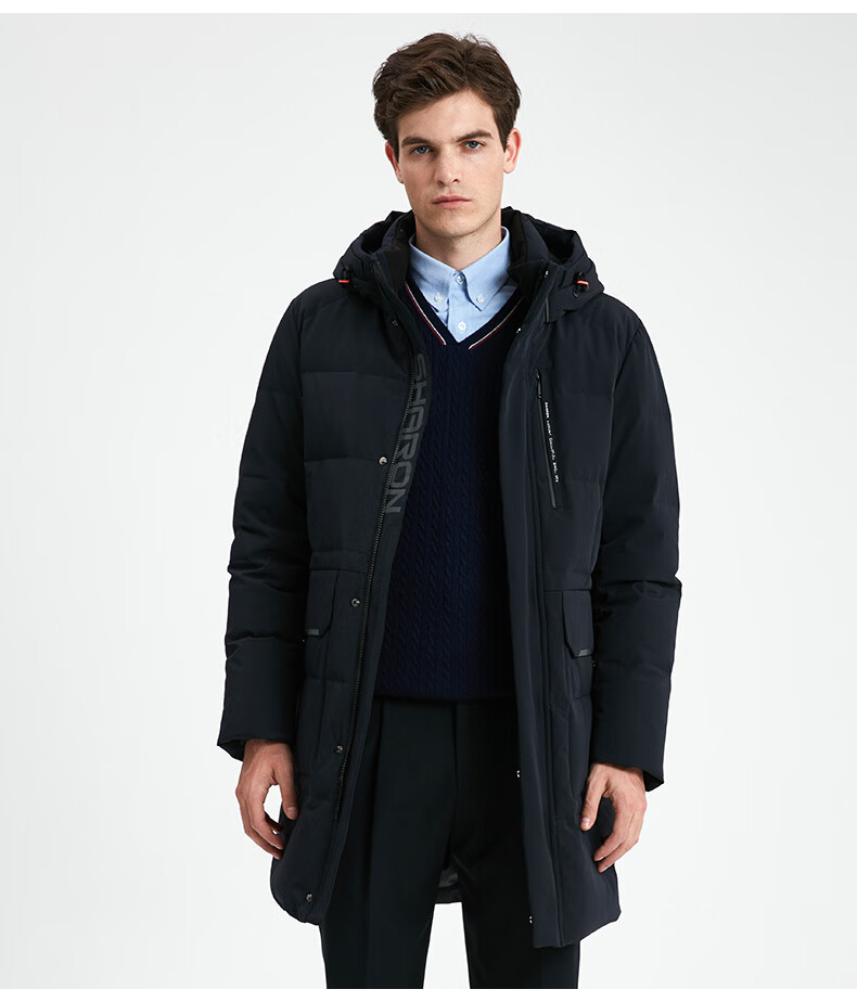 雪伦鹅绒羽绒服男中长款秋冬外套可脱卸帽休闲商场同款sharon20621