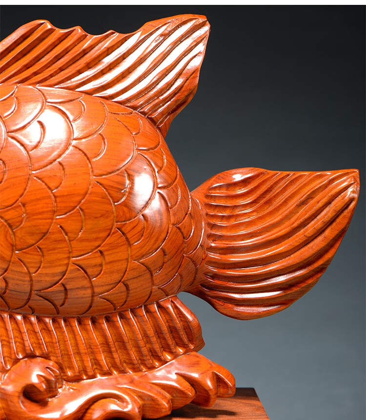 仙纵 花梨木雕金龙鱼摆件实木质家居客厅装饰红店铺送礼红木工艺品