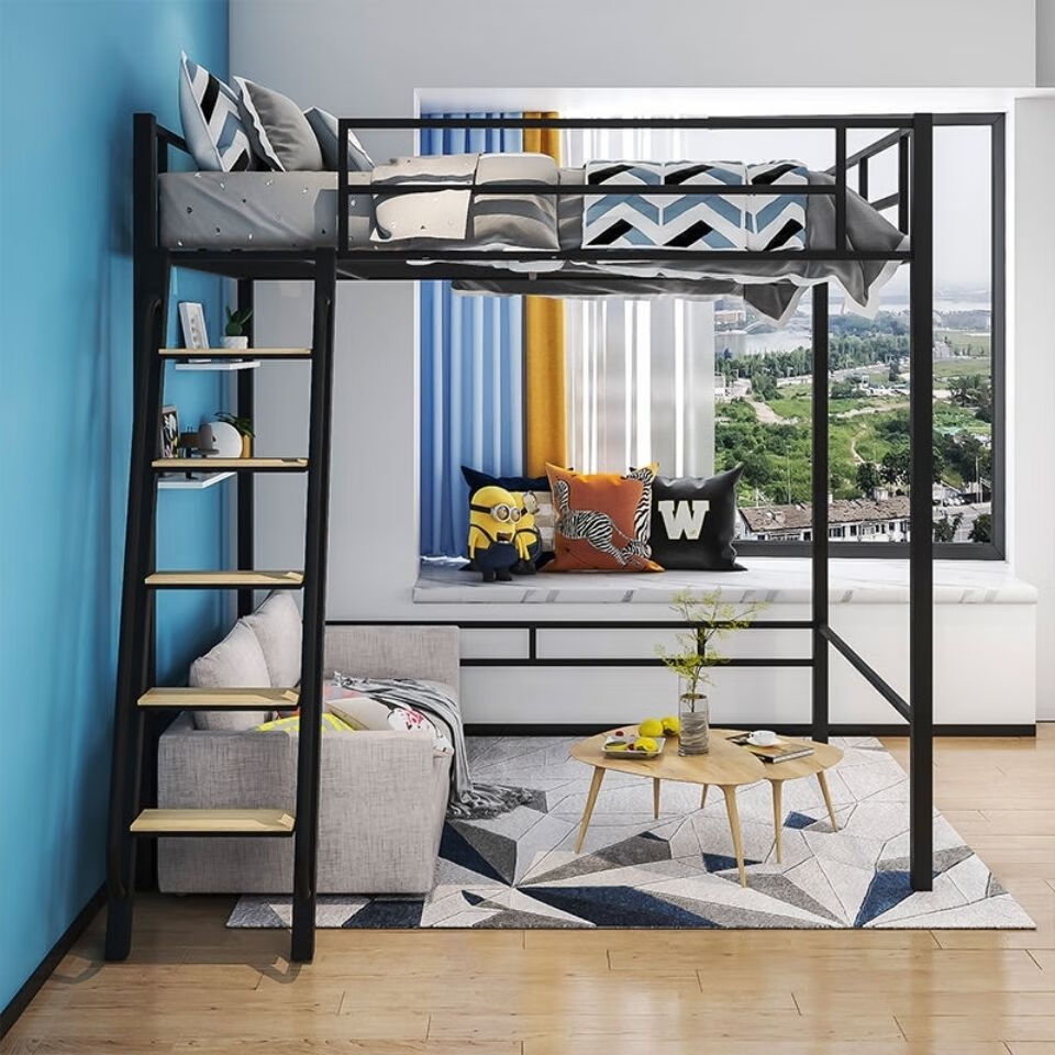 铁艺高架床省空间公寓多功能宿舍上单层学生双人小户型楼阁床定制家用