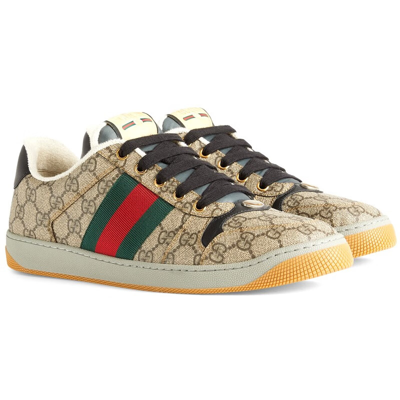 古驰gucciscreener系列男士运动鞋米色和乌木色gg帆布环保材料预售