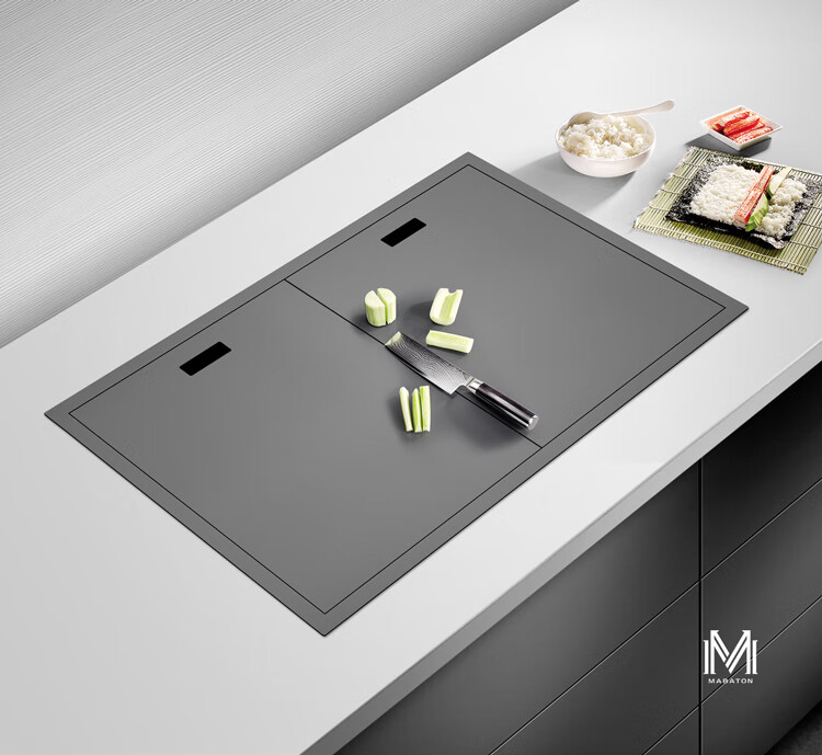 曼巴顿隐形水槽mabaton曼巴顿厨房黑色纳米智能隐形水槽下沉隐藏式