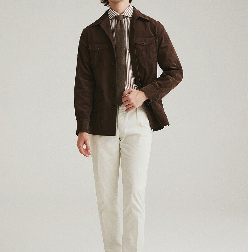 fullmonty深咖色灯芯绒夹克男士修身休闲简约纯棉外套春秋季50