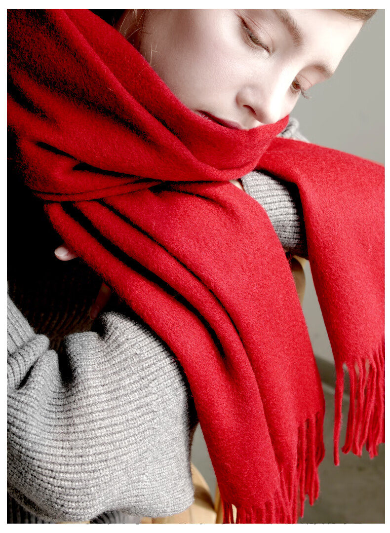 jedmviss 中国红色山羊绒围巾男女款礼盒装 秋冬季加厚围脖过节送礼