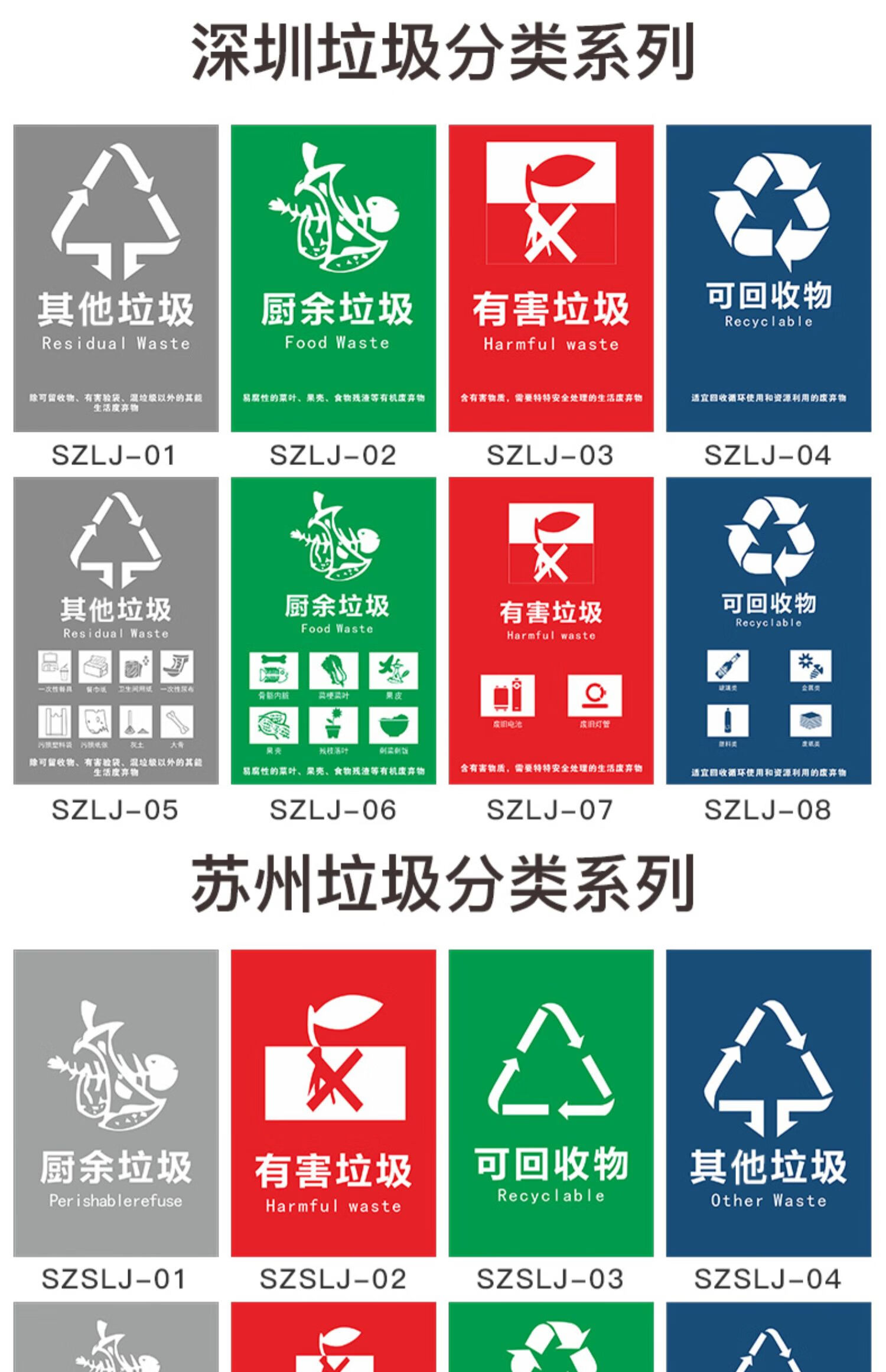 標籤垃圾分類提示牌廚餘幹垃圾標識垃圾桶標北京帶圖有害垃圾10x13cm