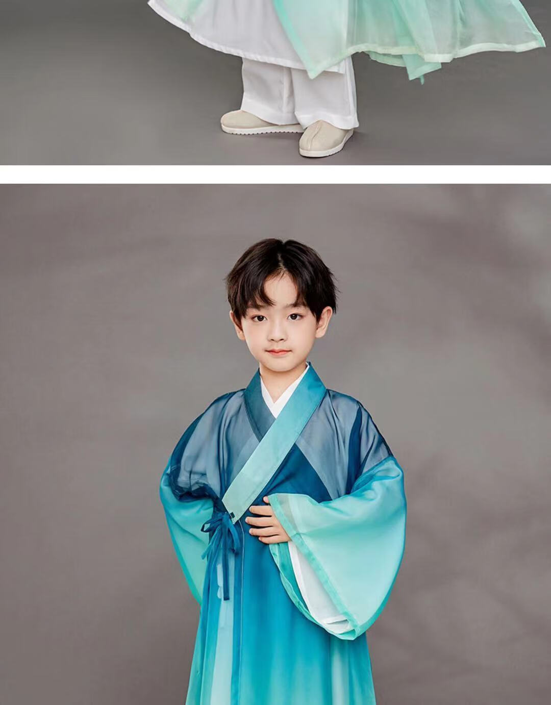 南糖三色儿童汉服男童道袍长衫春夏秋冬中式古风走秀礼服演出服 渐变