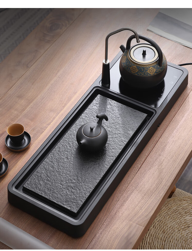 矜瓷日式简约乌金石茶盘自动上水烧水一体茶台功夫茶海家用电陶炉茶盘
