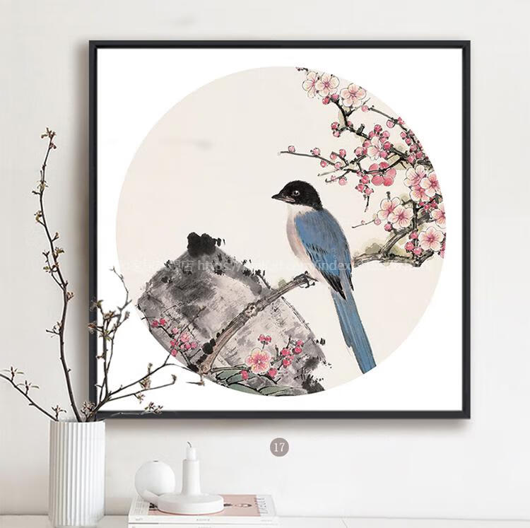 喜上眉梢 梅花挂画 客厅竹子 中风壁画中式 01喜上眉梢 40x40(外框