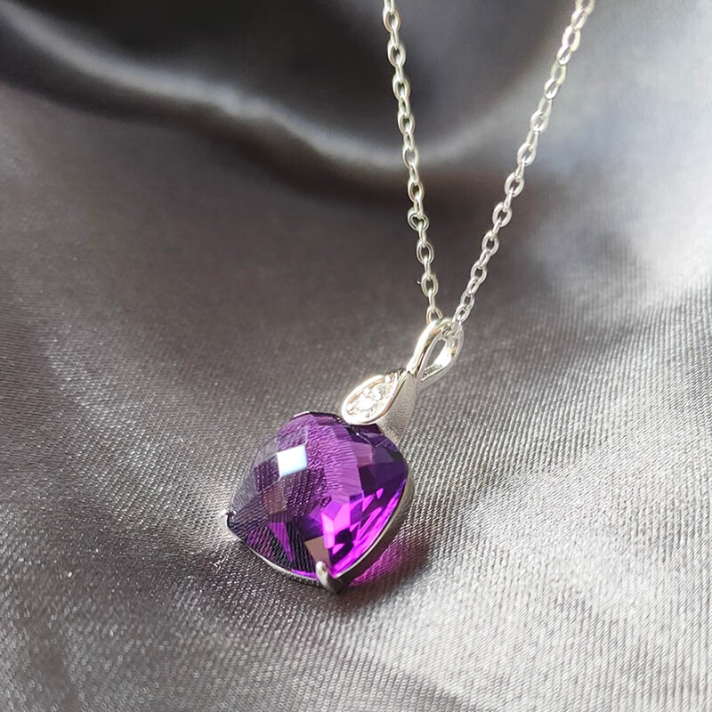 顶盈原创天然紫水晶吊坠s925银链简约时尚方形项链气质女款百搭型首饰
