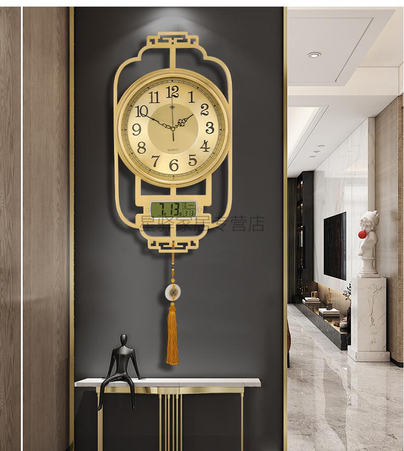 鎏铭纯铜挂钟客厅家用时尚中国风钟表装饰挂表静音大气挂墙纯铜日历款