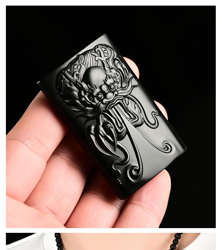 芊乔珠宝和田墨玉螭吻玉牌生肖龙玉吊坠龙吐水玉佩属相龙黑羊脂挂件