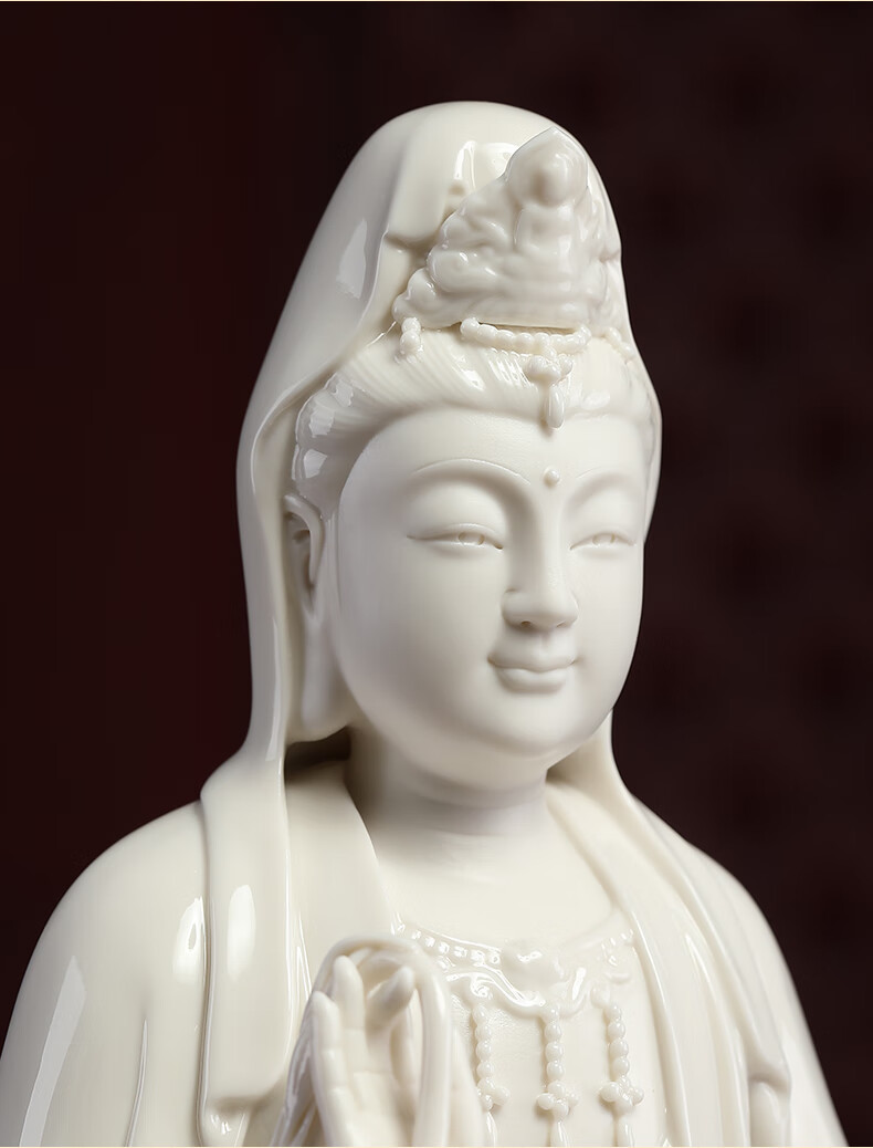 七珍 陶瓷坐莲观音德化白瓷佛像佛摆件居家供奉家用观世音菩萨像 h84