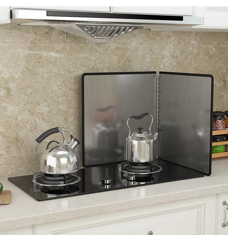 厨房挡油板煤气灶台耐高温不锈钢油挡板炒菜溅油烟机隔热挡板 挡油板